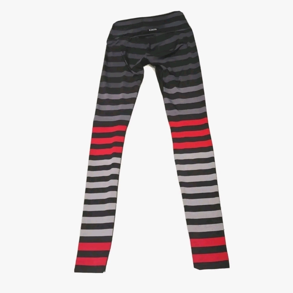 K Deer Full length leggings womens size medium signature stripes black gray red